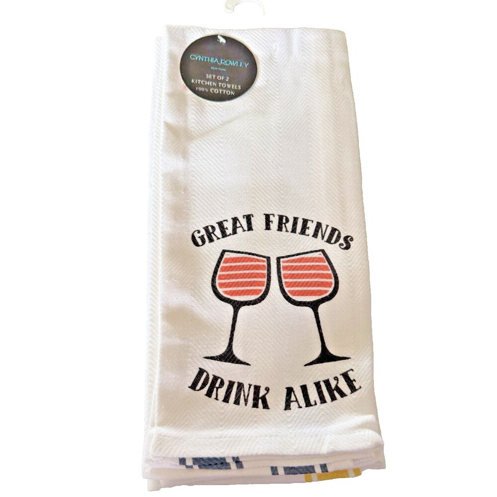 Cynthia Rowley Kitchen Dish Towels Great Friends Drink Alike Beer Wine Set of 2